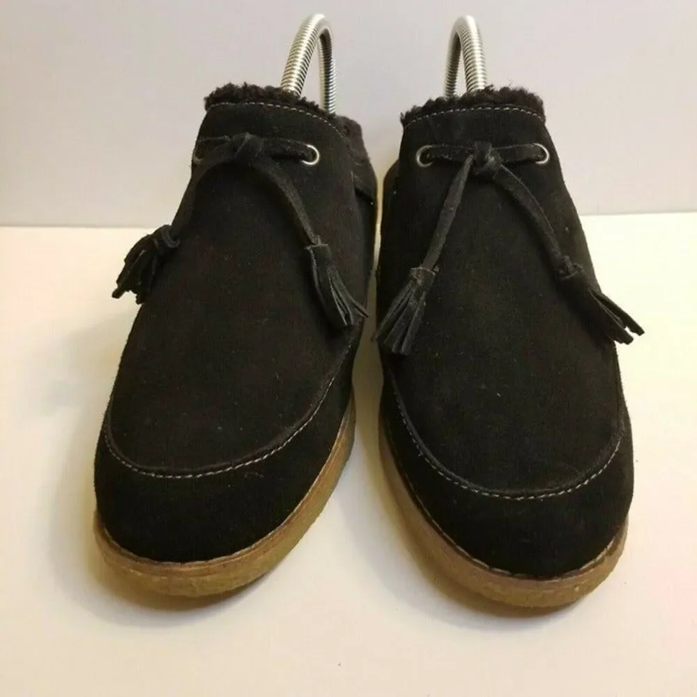 Lands End Womens Size 9 (B) Black Slip On Clog Sueded Sherpa Lined Shoes 432806